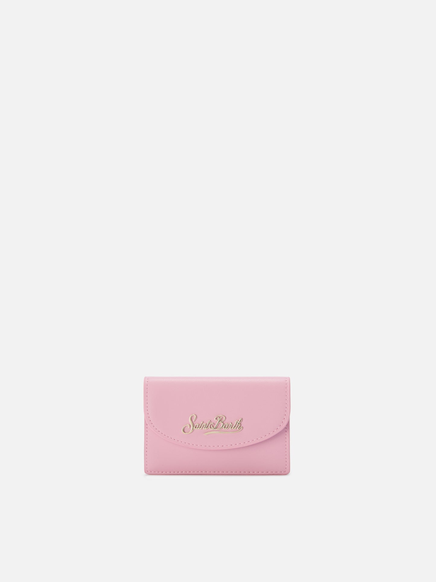Light pink smooth leather card holder with metal logo