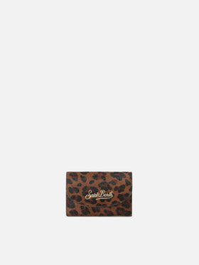 Kartenetui aus Leder mit Leopardenprint 