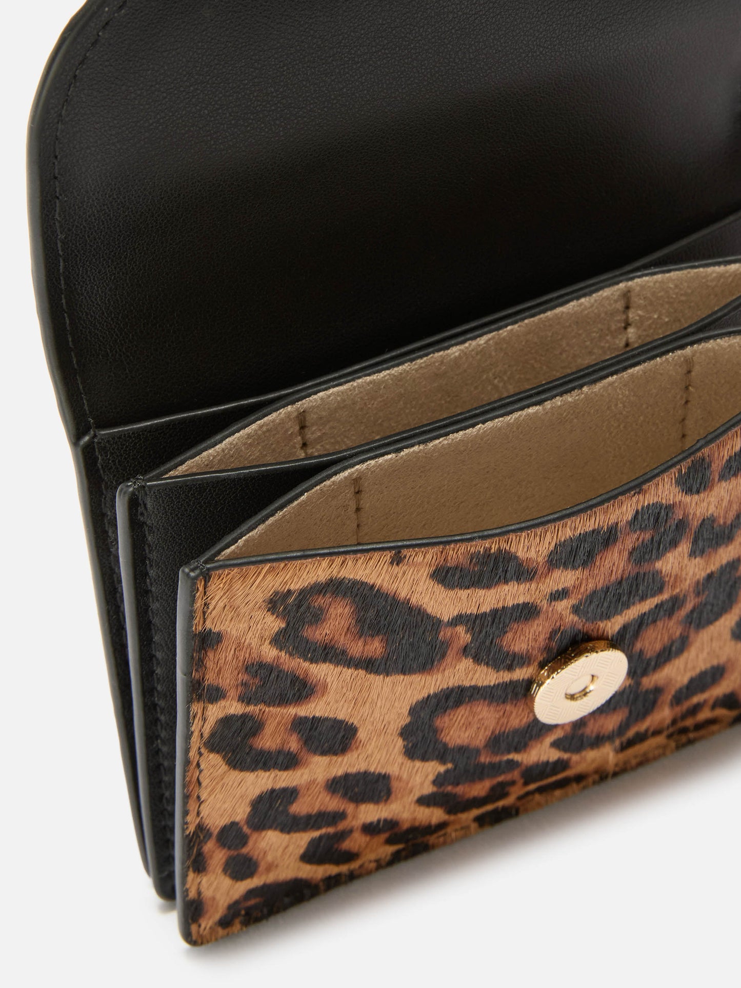 Card Holder in brushed leather and leopard-print calf hair