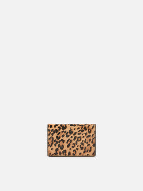 Card Holder in brushed leather and leopard-print calf hair