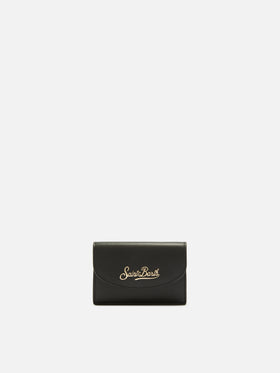 Porte-cartes en cuir noir avec logo imprimé 