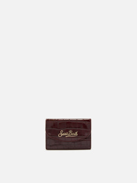 Tarjetero de piel bordeaux con estampado croco 