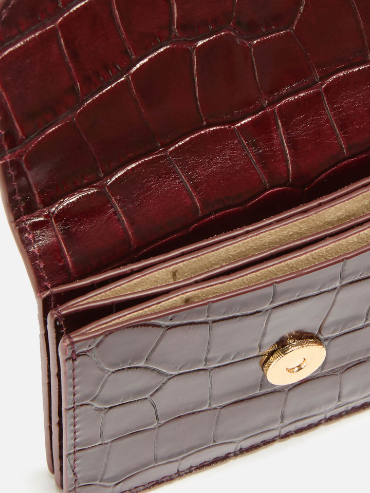 Bordeaux leather card holder with croco print