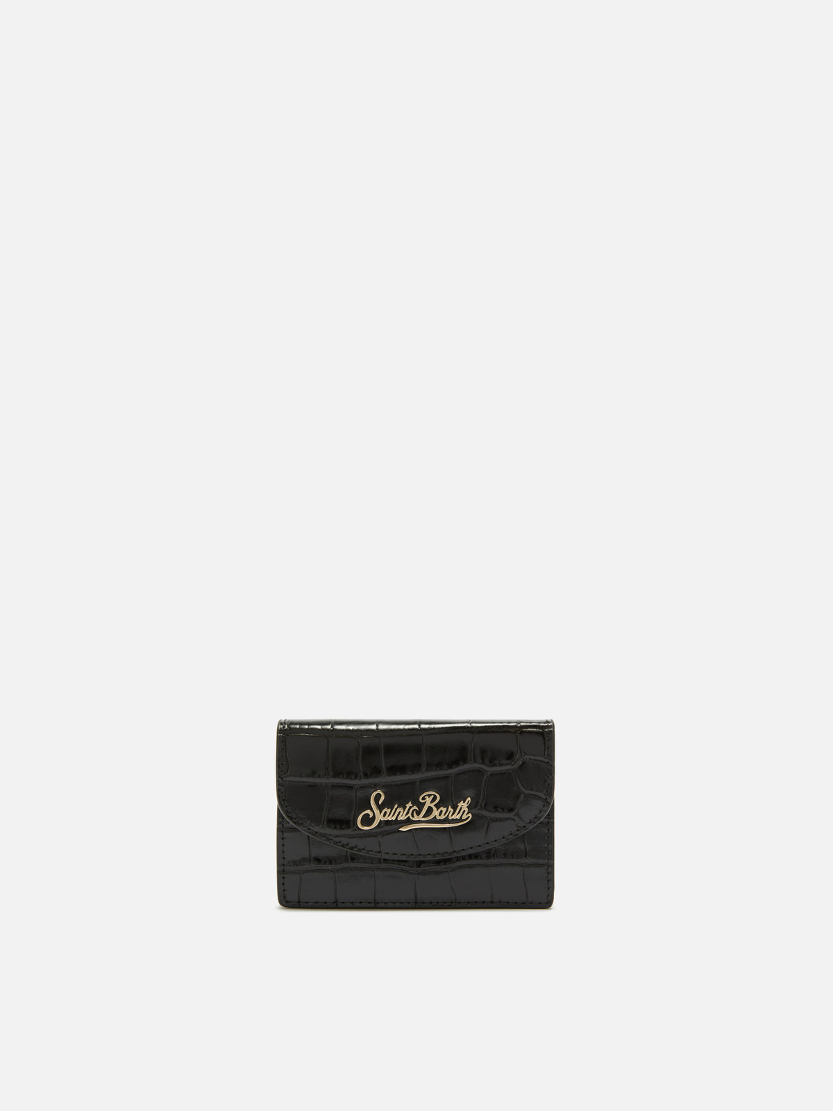 Portacarte nero in pelle con stampa cocco