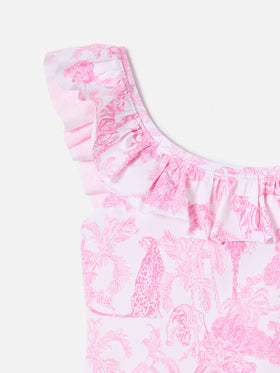 Carin one-piece swimsuit  with pink toile de jouy print