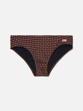 Cayo brown solid swim briefs with geometric print