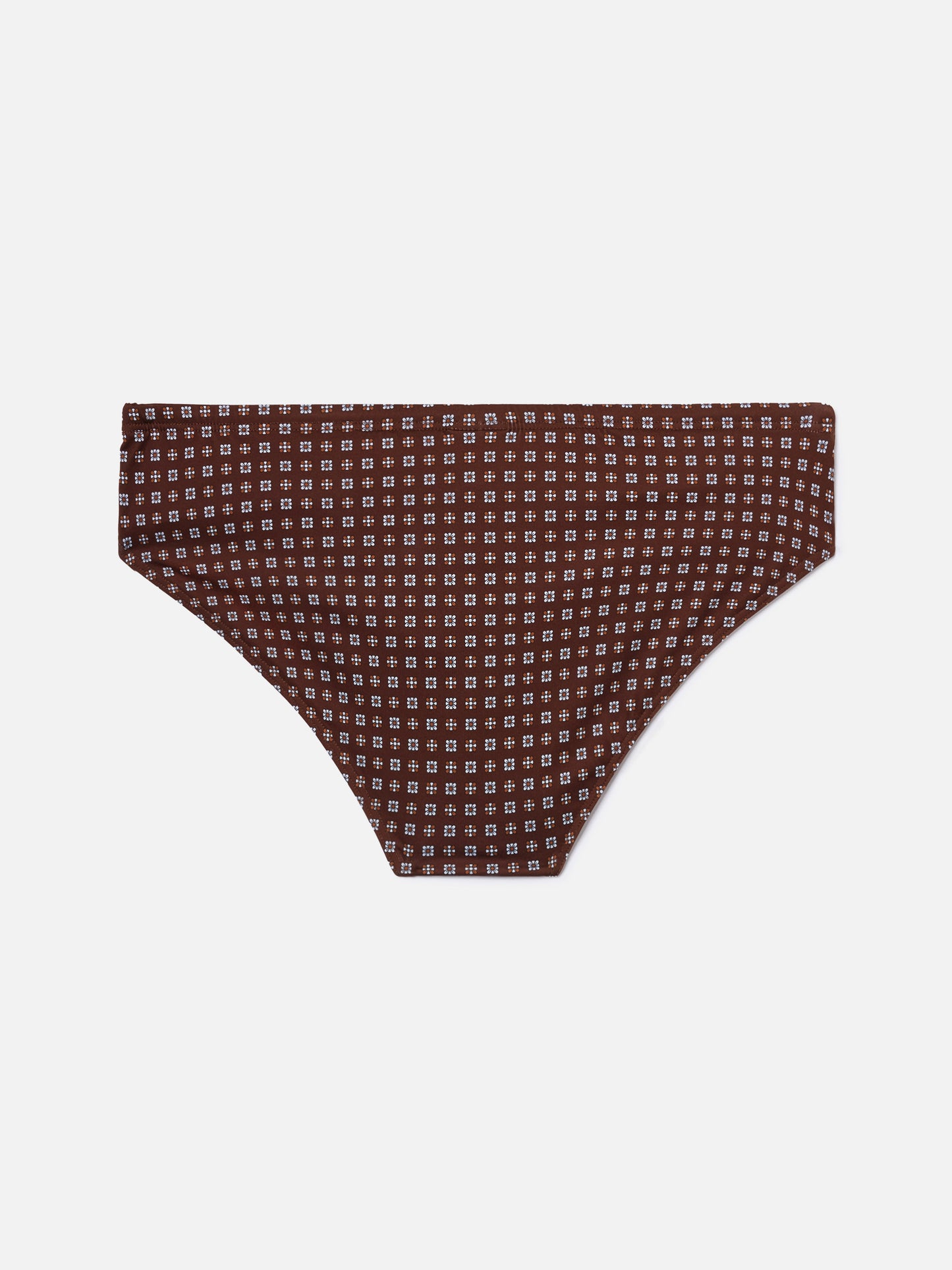 Cayo brown solid swim briefs with geometric print