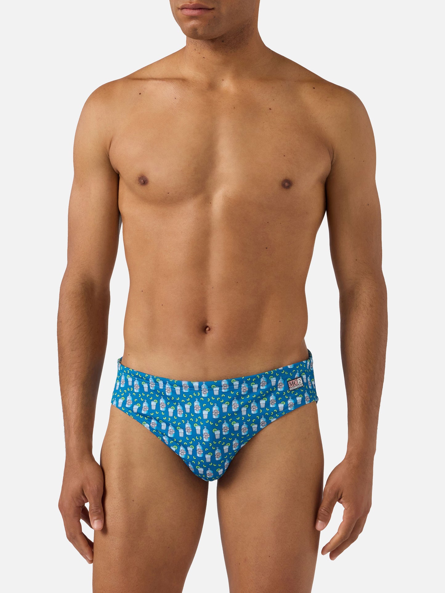 Cayo navy swim briefs with cocktail all-over print