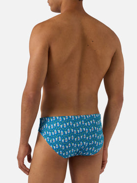 Cayo navy swim briefs with cocktail all-over print