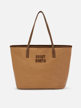 Borsa Large City nocciola in tessuto cerato con ricamo logo