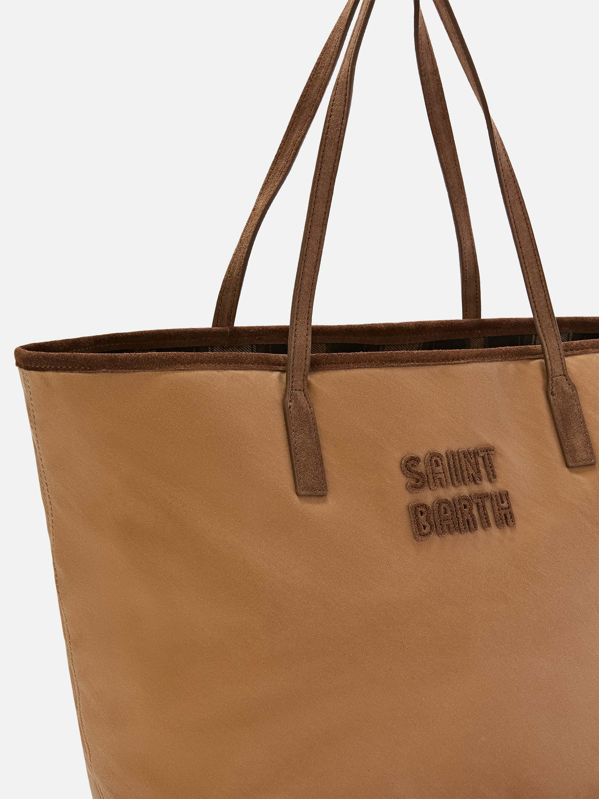 Borsa Large City nocciola in tessuto cerato con ricamo logo