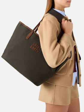 Grand sac City vert militaire ciré avec logo brodé 