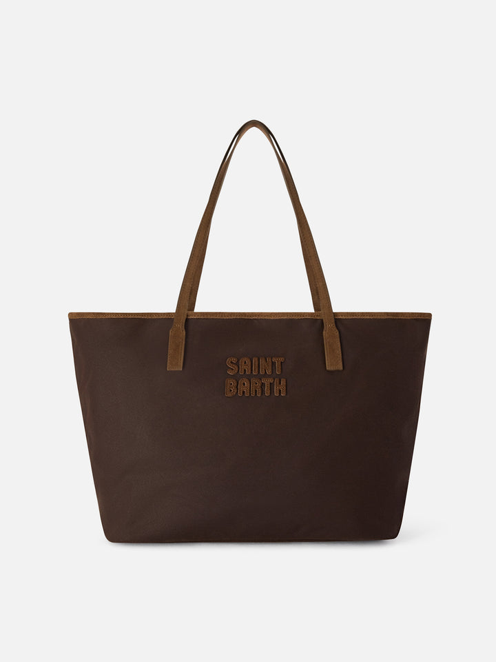 Grand sac City marron ciré avec logo brodé 