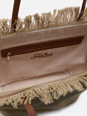 Beige regular City canvas bag with fringes