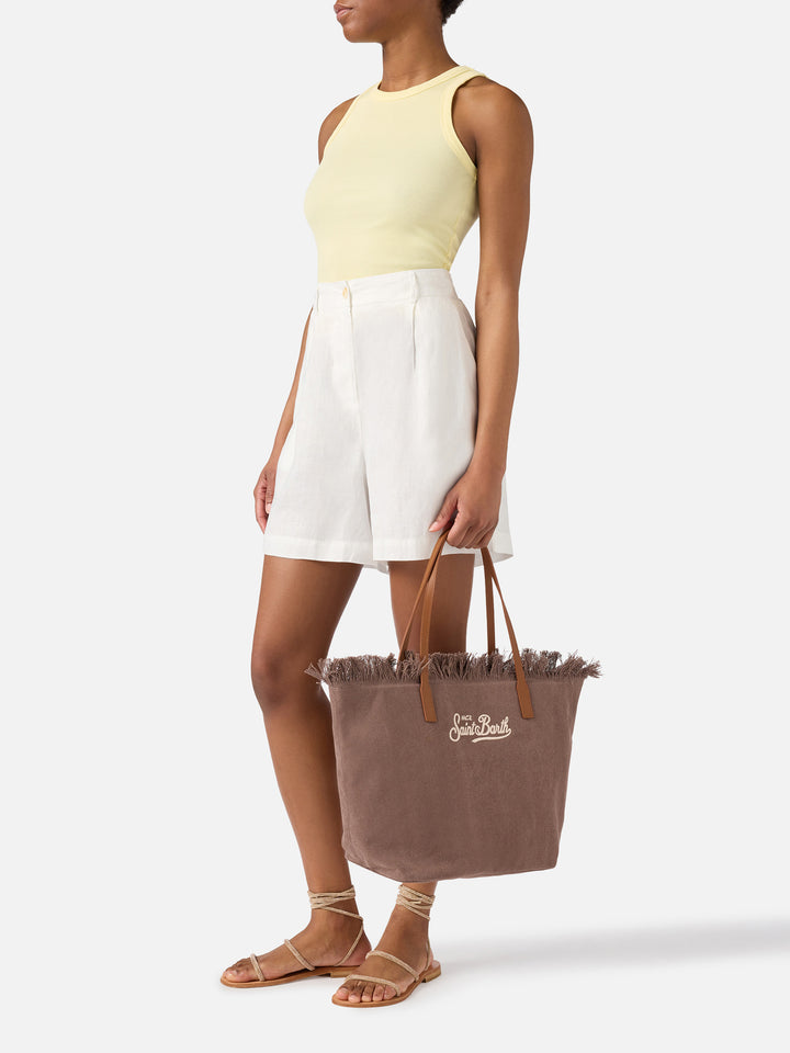 Brown regular City canvas bag with fringes