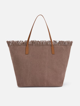 Brown regular City canvas bag with fringes