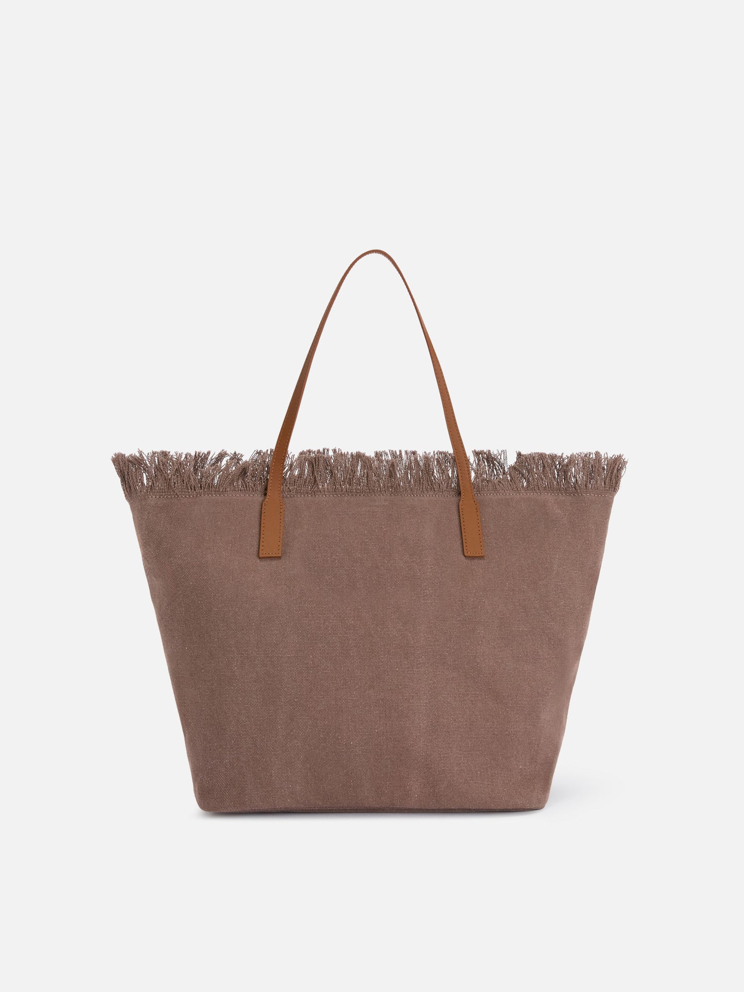 Borsa City regular in canvas marrone con frange