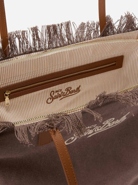 Brown regular City canvas bag with fringes