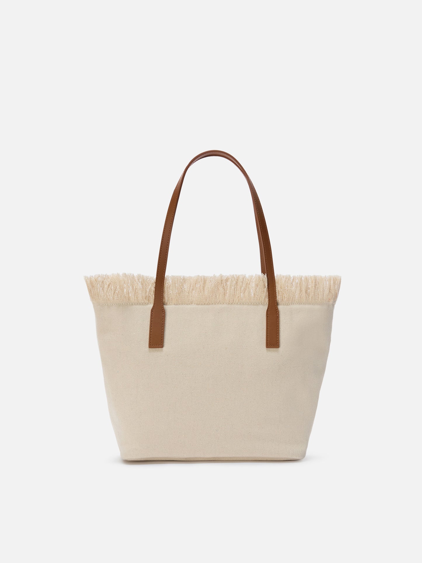 White medium City canvas shopper bag with fringes