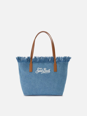 Borsa shopper City medium in tessuto denim con frange