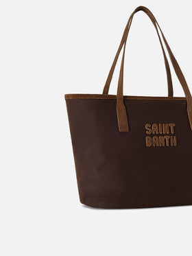 Bolso City mediano marrón encerado con bordado del logo 
