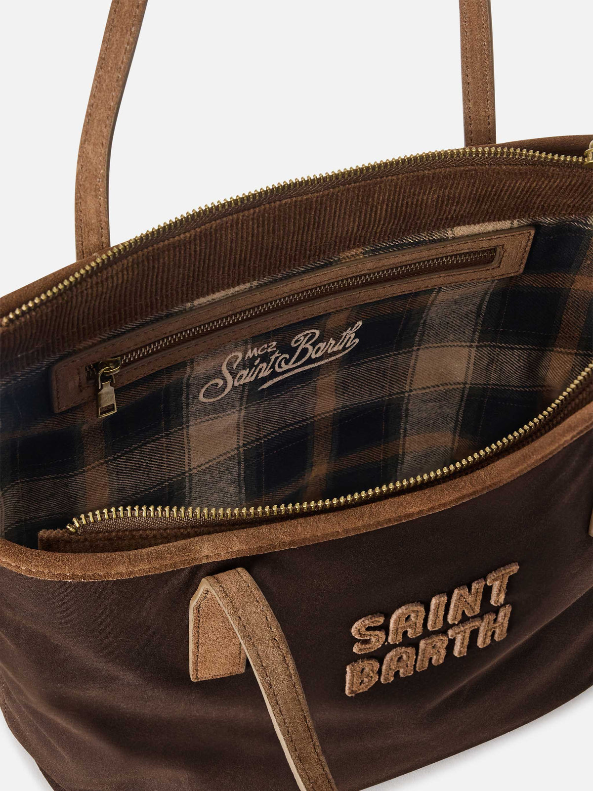 Bolso City mediano marrón encerado con bordado del logo 
