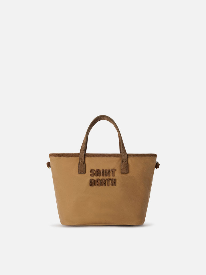 Borsa Mini City nocciola in tessuto cerato con ricamo logo