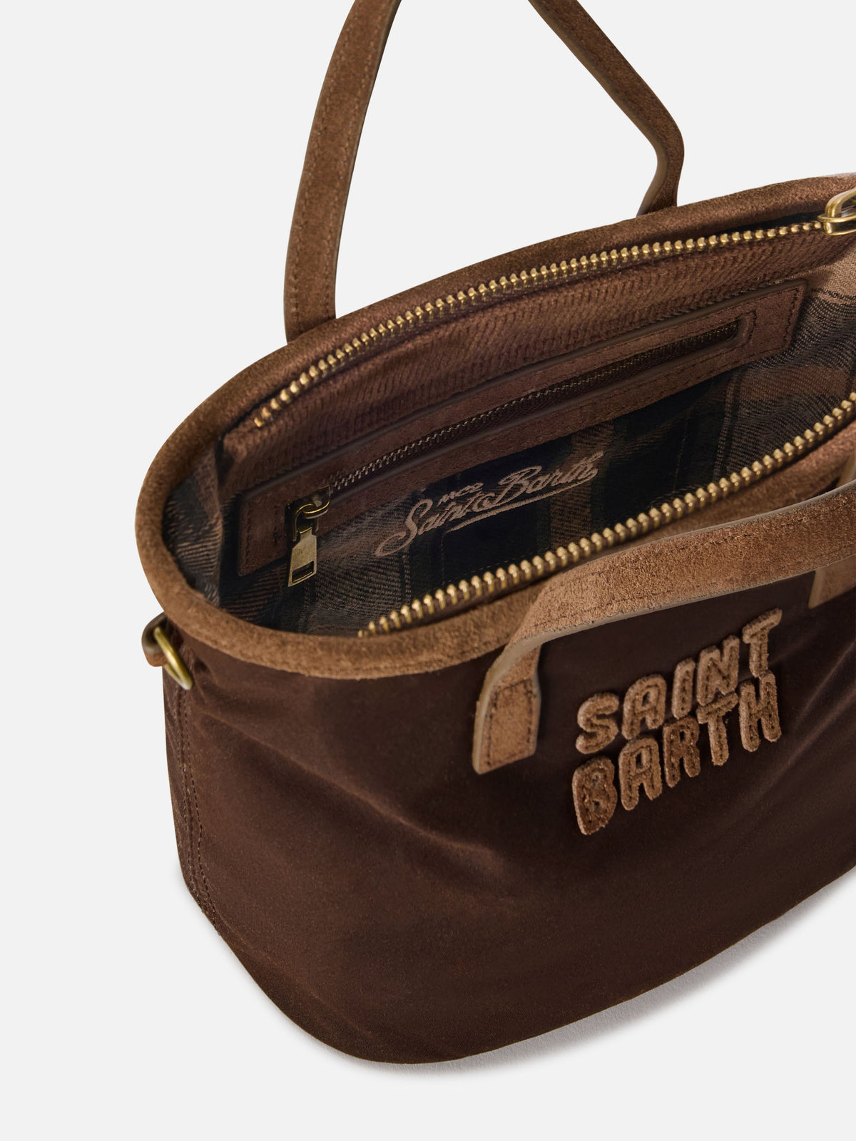 Braune gewachste Mini City Tasche mit Logostickerei 