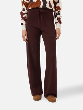 Pantaloni palazzo Cambon in pura lana marroni a vita alta con coulisse