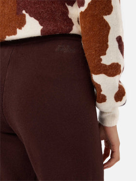 Pantaloni palazzo Cambon in pura lana marroni a vita alta con coulisse
