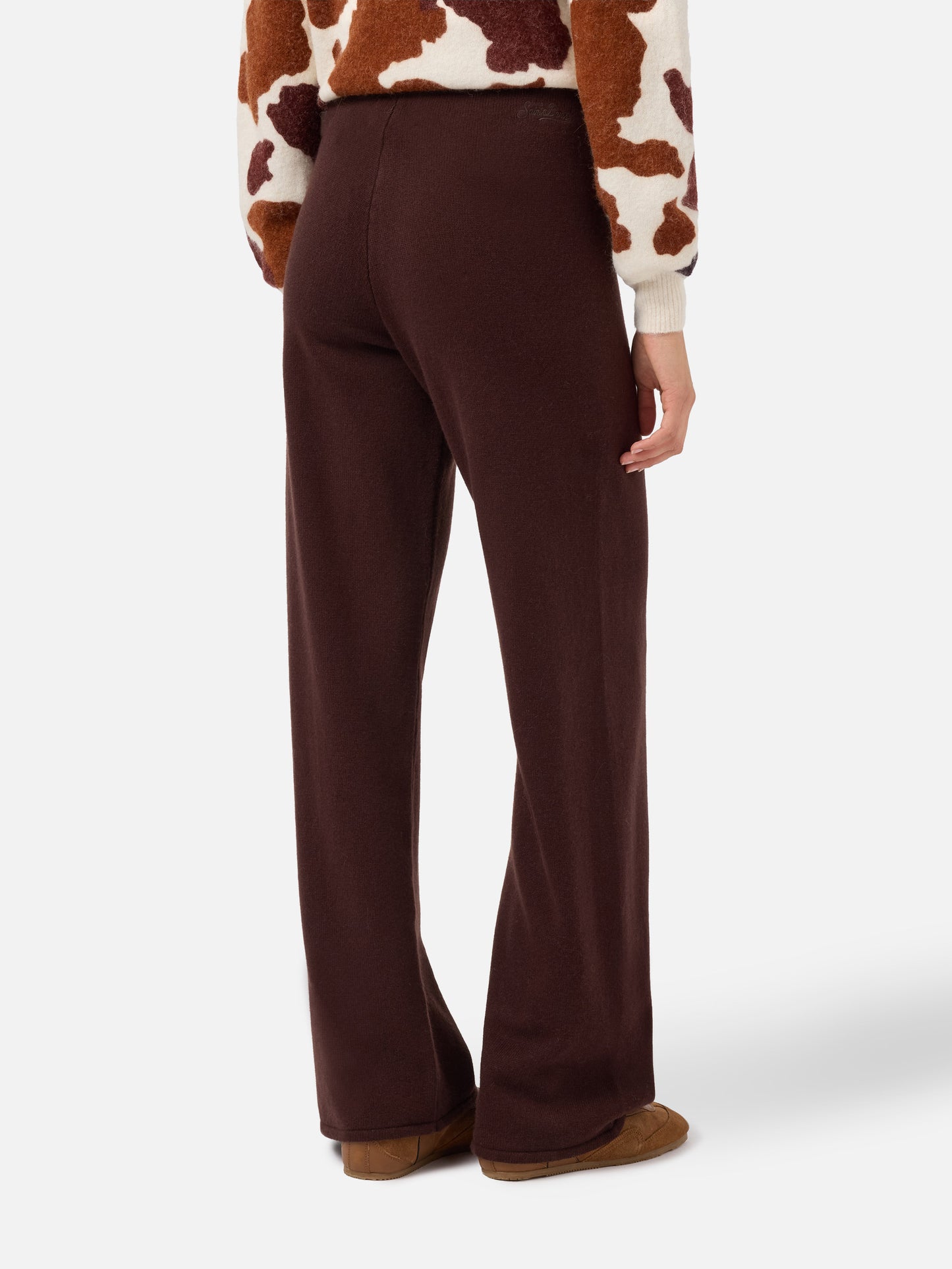 Pantaloni palazzo Cambon in pura lana marroni a vita alta con coulisse