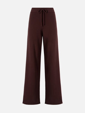 Pantaloni palazzo Cambon in pura lana marroni a vita alta con coulisse