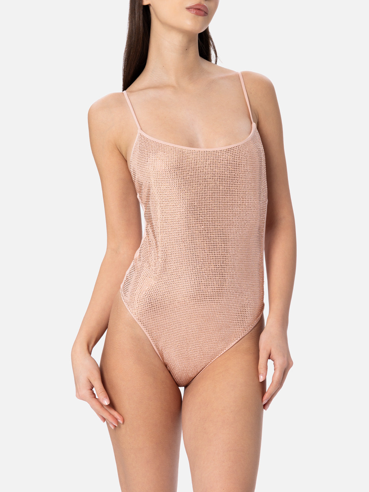 Woman pale one-piece swimsuit Cecille with rhinestones - MC2 Saint Barth