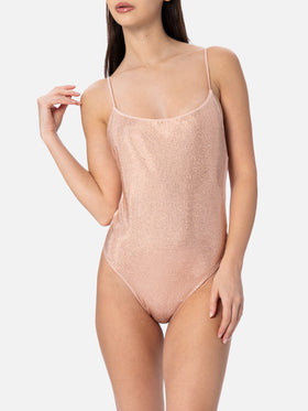 Woman pale one-piece swimsuit Cecille with rhinestones - MC2 Saint Barth