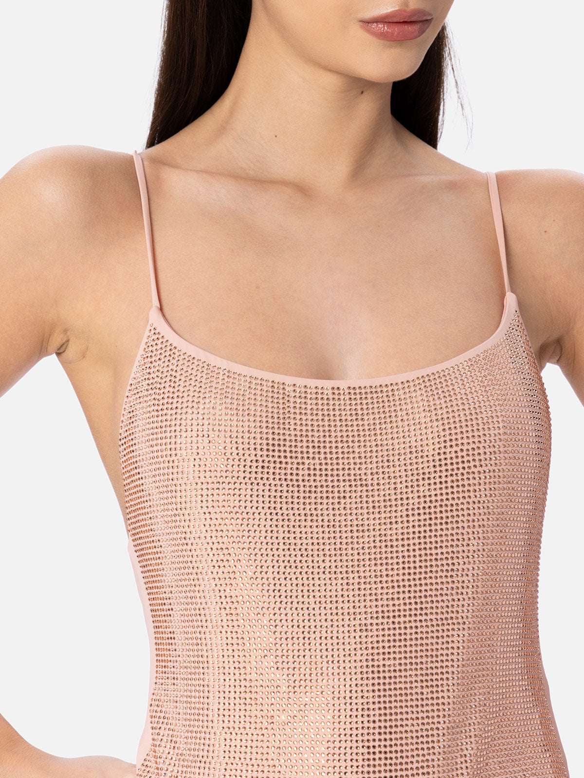 Woman pale one-piece swimsuit Cecille with rhinestones - MC2 Saint Barth