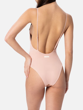 Woman pale one-piece swimsuit Cecille with rhinestones - MC2 Saint Barth