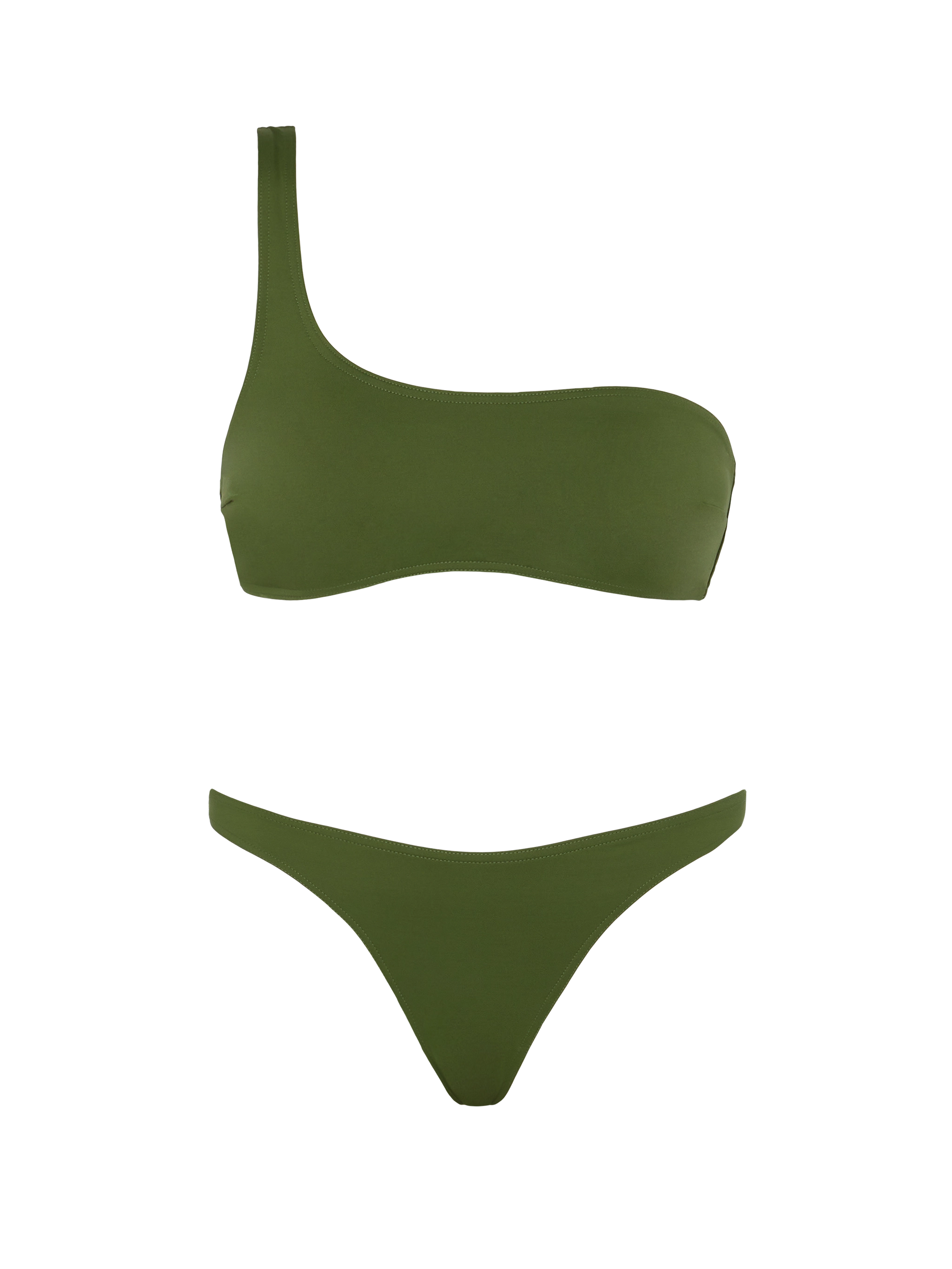 Celestine Lido military green bikini with one-shoulder bralette top and classic briefs - MC2 Saint Barth