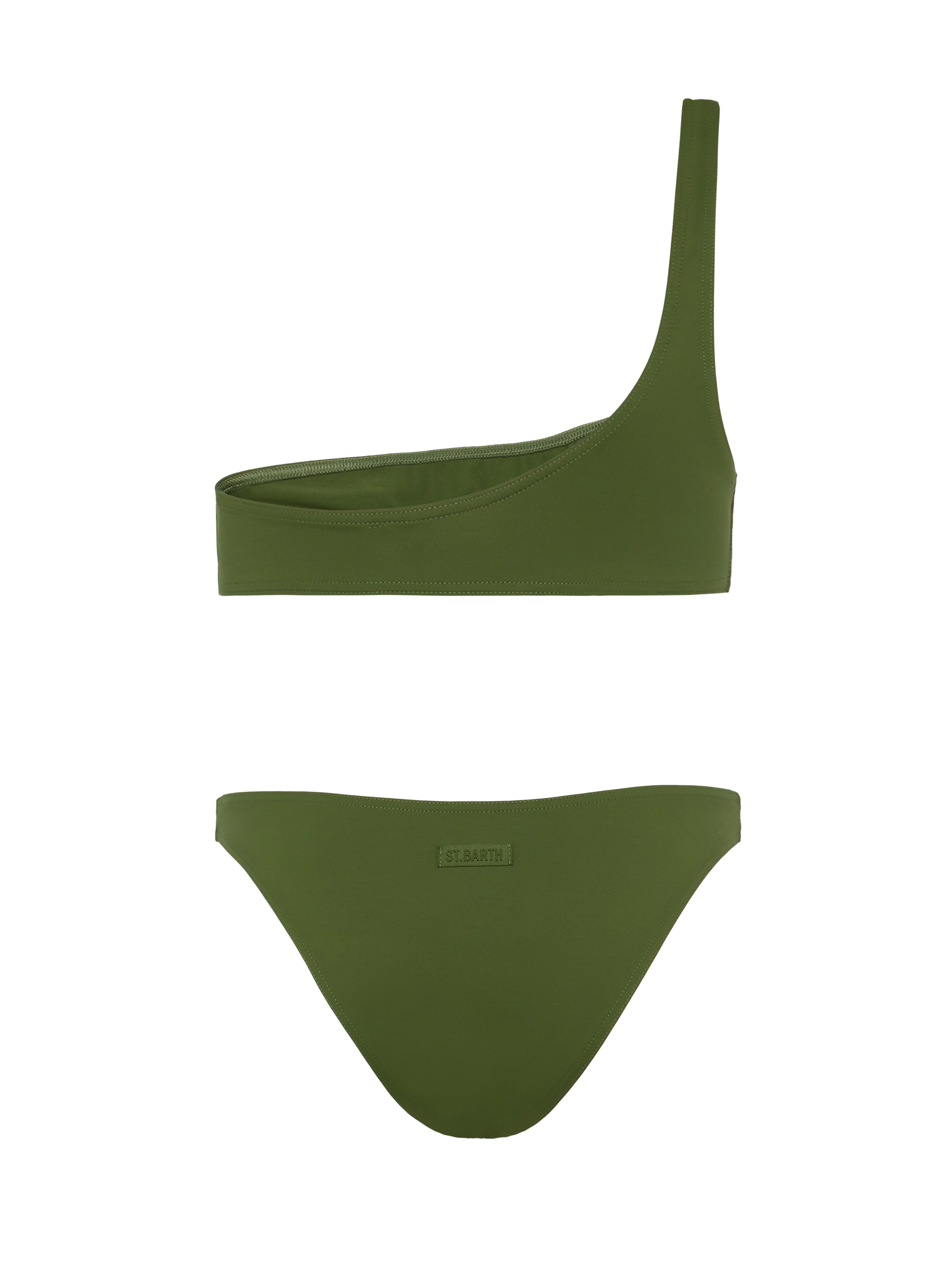 Celestine Lido military green bikini with one-shoulder bralette top and classic briefs - MC2 Saint Barth