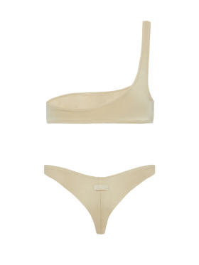 Celestine Naomi shimmer gold bikini with one-shoulder bralette top and cheeky briefs - MC2 Saint Barth