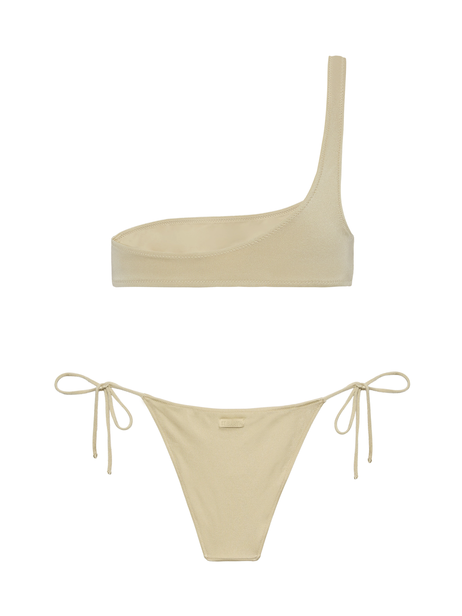 Bikini Celestine Virgo in shimmer oro con top a bralette monospalla e slip classici - MC2 Saint Barth