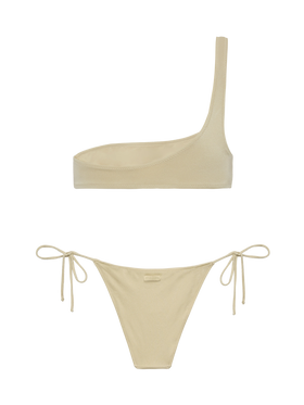 Bikini Celestine Virgo in shimmer oro con top a bralette monospalla e slip classici - MC2 Saint Barth