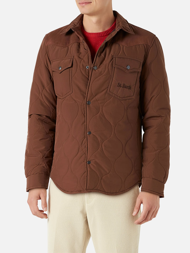 Braunes wattiertes Herren-Overshirt mit aufgesetzten Taschen