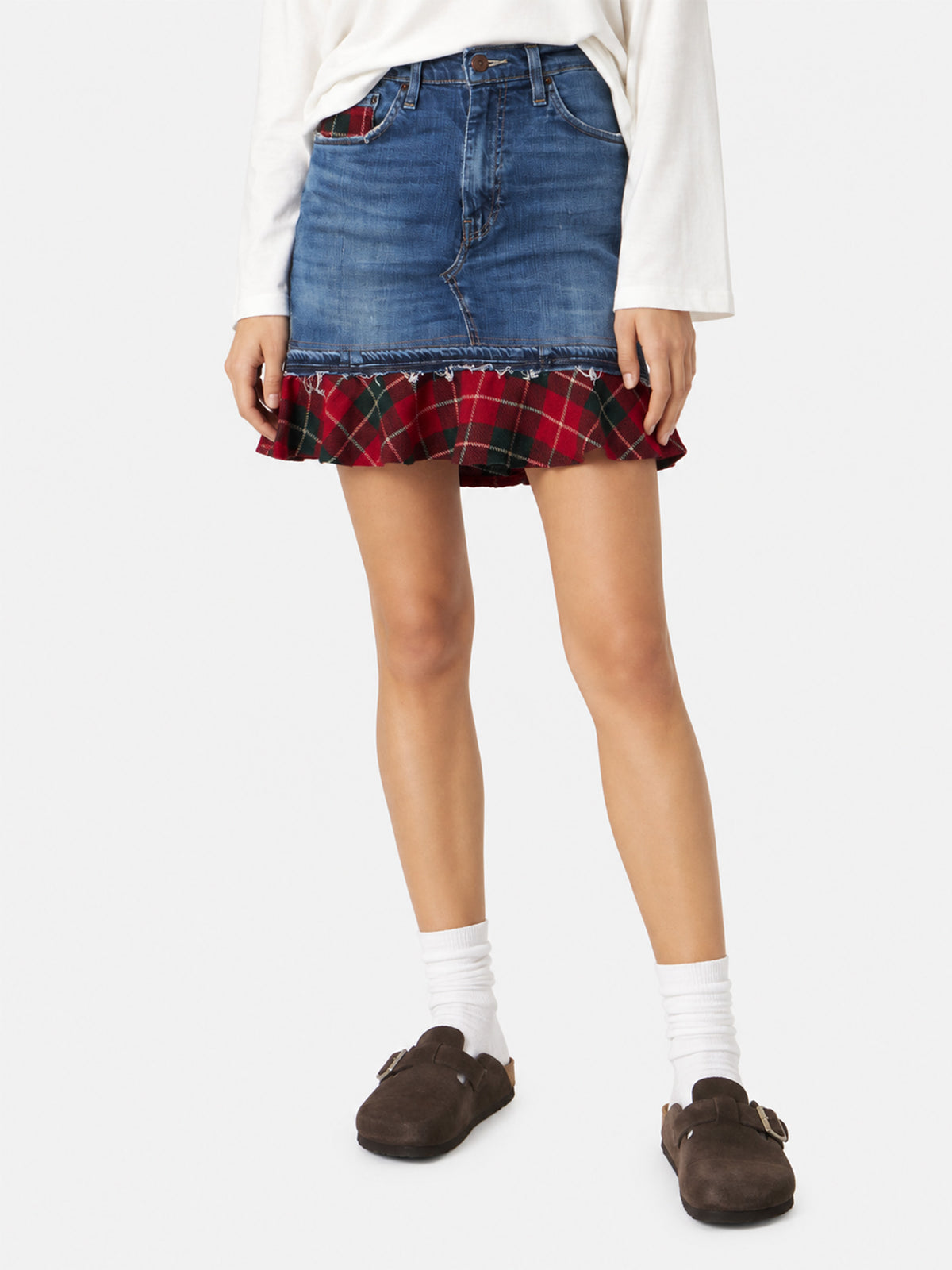 Jupe en denim Chelsy avec détails tartan 