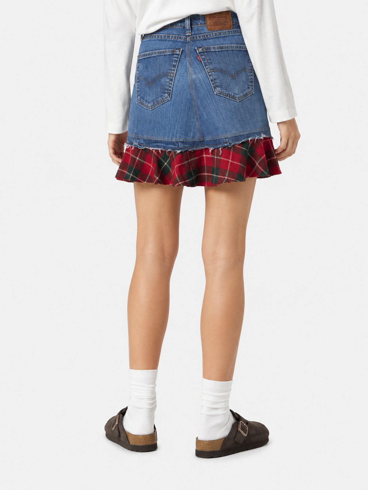 Jupe en denim Chelsy avec détails tartan 