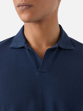 Navy blue Charles polo in solid color cotton piquet