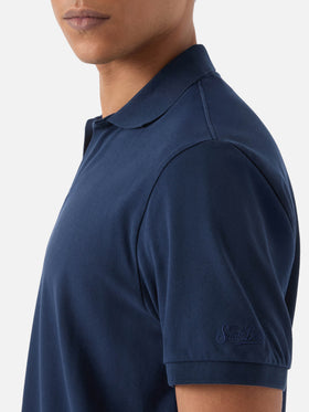 Navy blue Charles polo in solid color cotton piquet