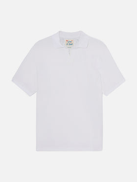 White Charles polo in solid color cotton piquet