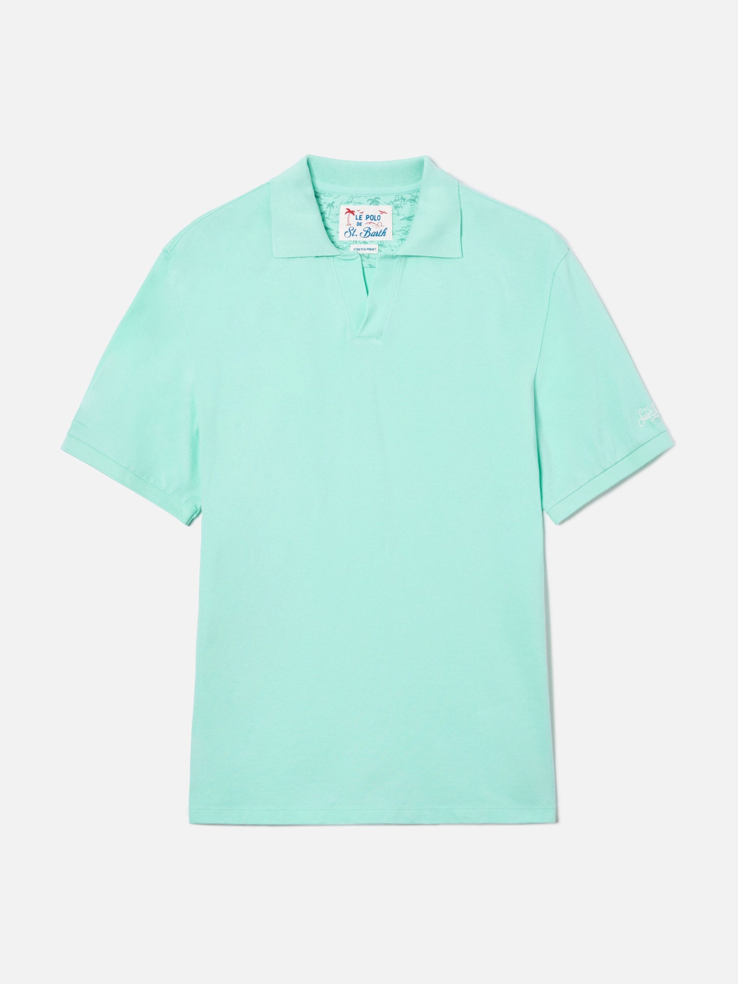 Mint green Charles polo in solid color cotton piquet