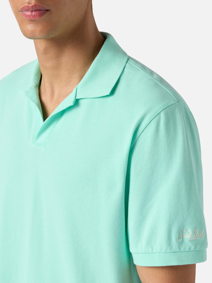 Mint green Charles polo in solid color cotton piquet