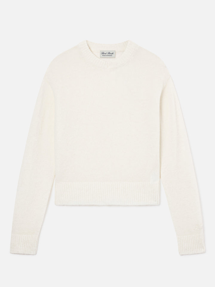 Jersey de cuello redondo Lucille off white en suave mezcla de lana y alpaca con bordado del logotipo 